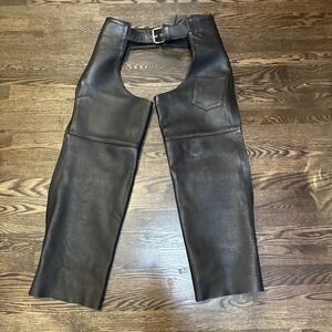 Frontier Leathers Black Leather Motorcycle Biker Chaps Size Small USA Made